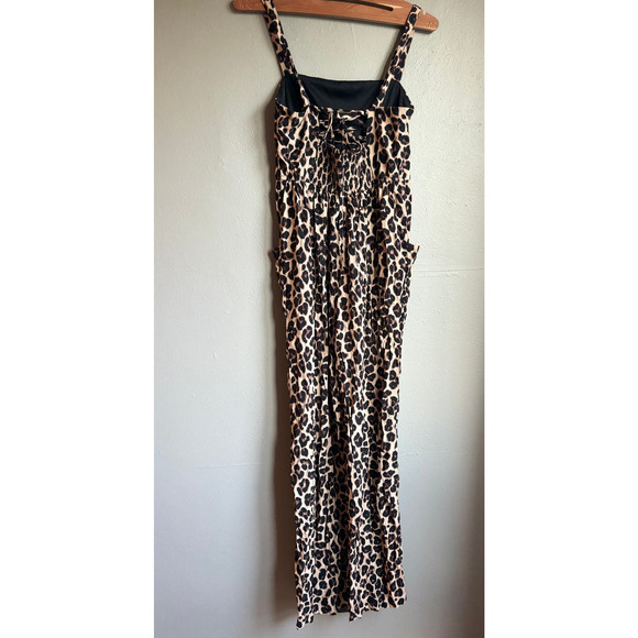 Band of Gypsies Womens Jumpsuit Leopard Print Belted Wide Leg Tan Black Brown S - Picture 3 of 6